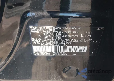 2018 Toyota Rav4 Limited z USA, uszkodzony, nr VIN 2T3DFREV8JW828626